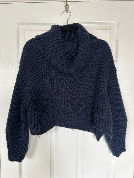 Venti6 Sweaters - Navy Blue Cowl Neck Cropped Sweater M